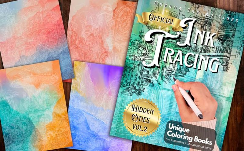🎨✏️Ink Tracing Coloring Book - For Beginners & Stress Relief(📚Hardcover - No Bleed Pages)